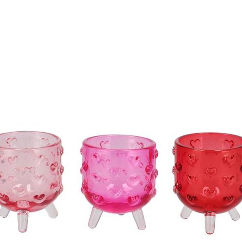 Glas Teelicht Roman Herz rosa mix D08cm H09cm