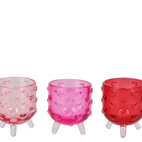 Glas Teelicht Roman Herz rosa mix D08cm H09cm