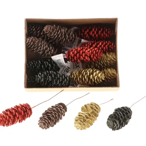 Tannenzapfen auf Draht Dinan glitzer mix D04cm L07cm