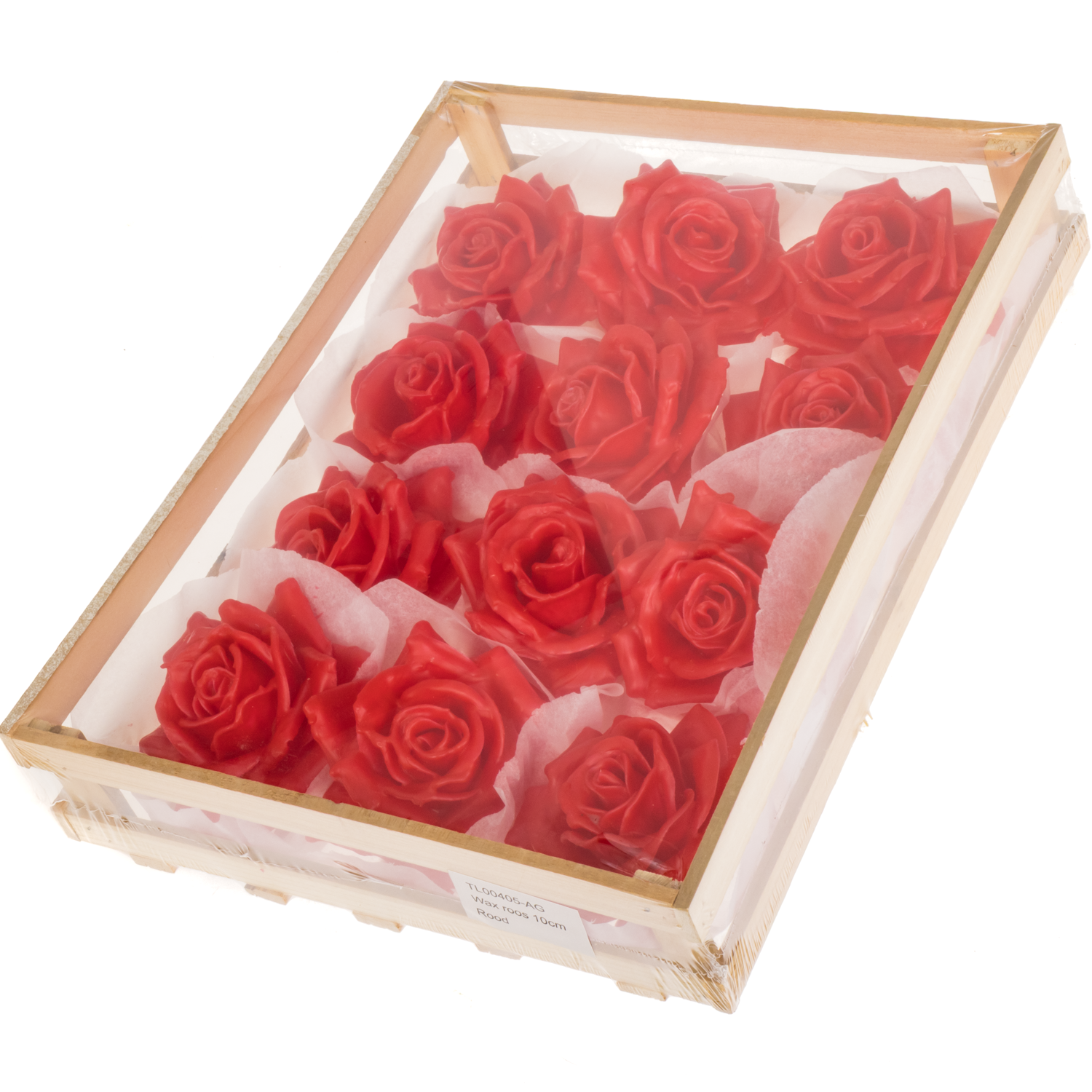 Seiden Wachs Rose im Kiste rot D10-12cm