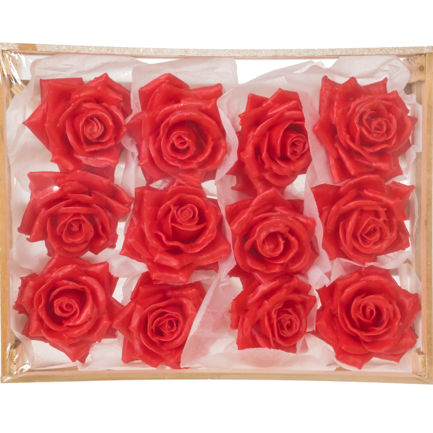 Seiden Wachs Rose im Kiste rot D10-12cm