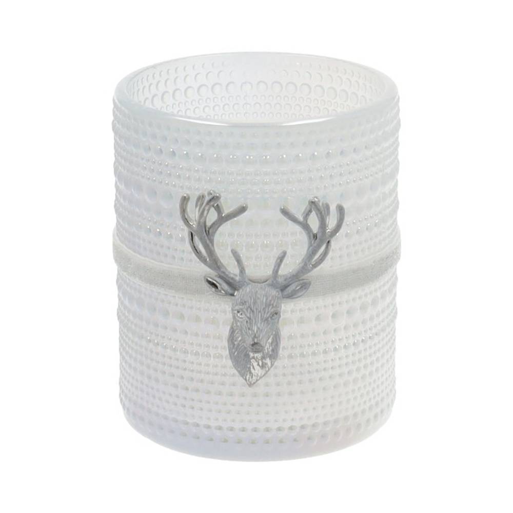 Glas Teelicht Rentier gefrostet D10cm H12.5cm