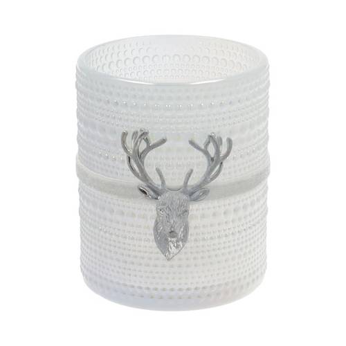 Glas Teelicht Rentier gefrostet D10cm H12.5cm