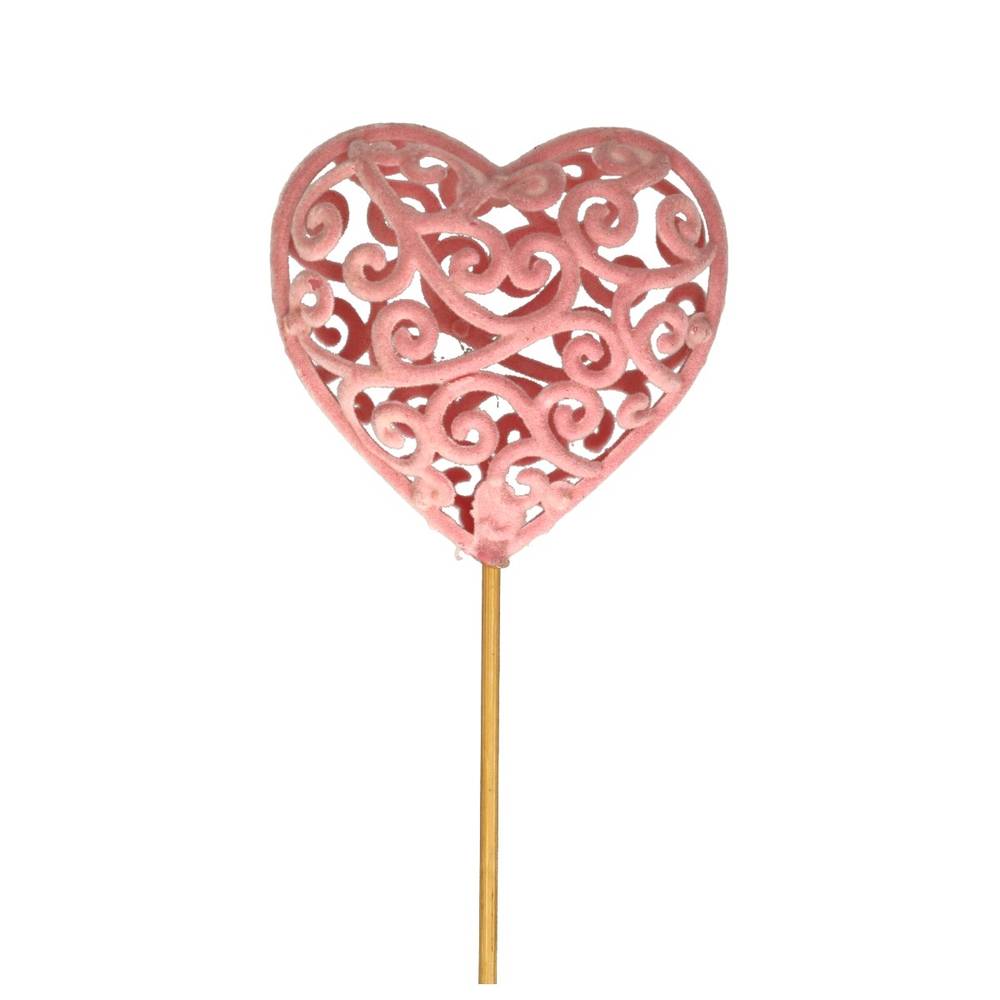 Herz auf Stab Deko Filz rosa 7cm L50cm