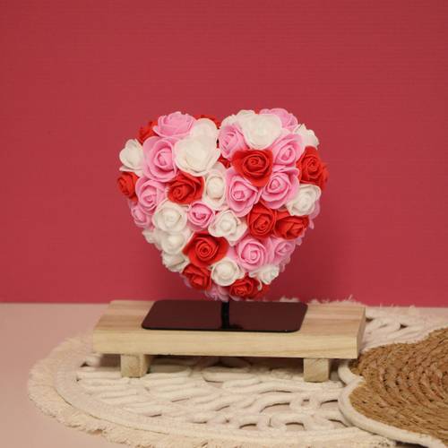 Foam Herz Rosen rosa/weiss +Standard 15cm