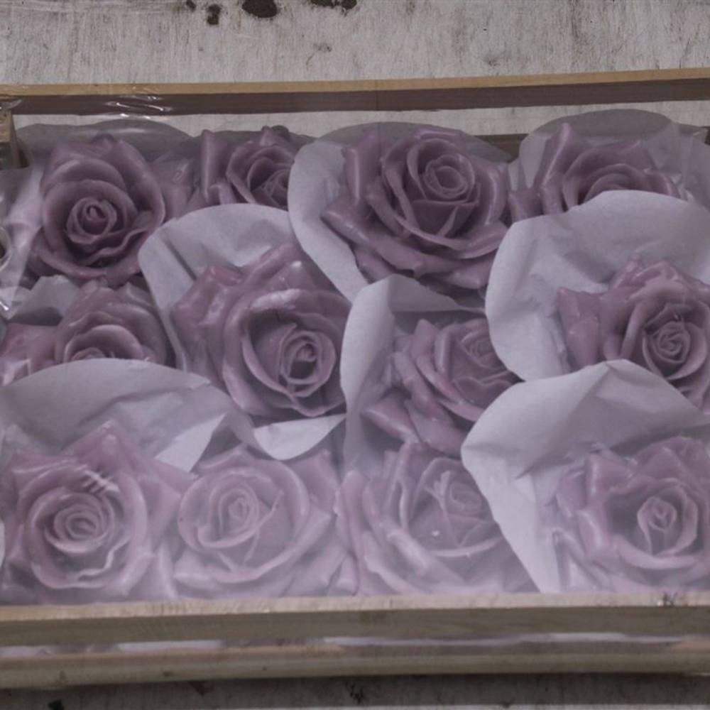 Seiden Wachs Rose im Kiste lila D10-12cm