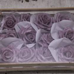 Seiden Wachs Rose im Kiste lila D10-12cm