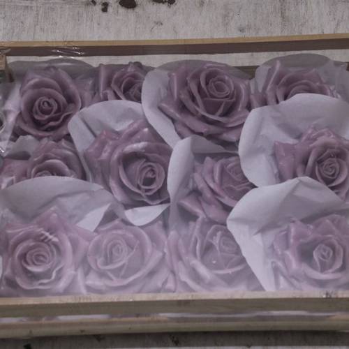 Seiden Wachs Rose im Kiste lila D10-12cm