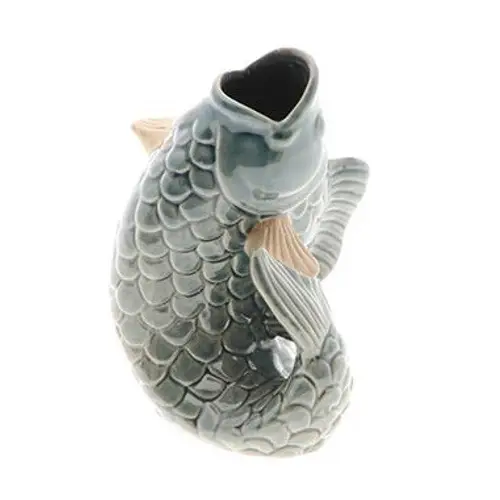 Keramik Vase Fisch blau D13cm H17.5cm