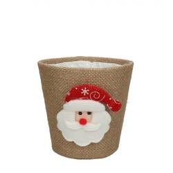 Stoff Übertopf Santa braun D13.5cm H13cm 