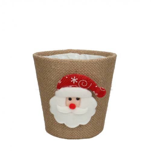 Stoff Übertopf Santa braun D13.5cm H13cm 