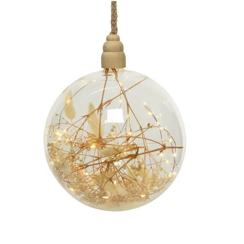 Glaskugel  LED Trockenblumen natur D10cm