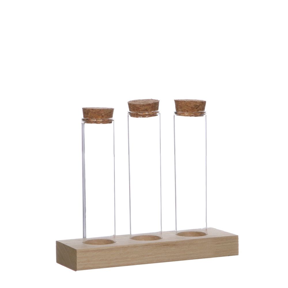 Glas Flasche mit Kork 3Rohr Tray D03cm H15cm