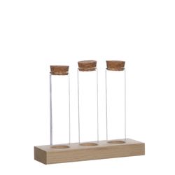 Glas Flasche mit Kork 3Rohr Tray D03cm H15cm