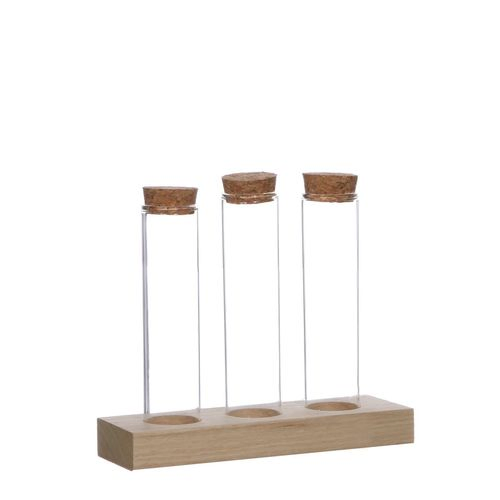 Glas Flasche mit Kork 3Rohr Tray D03cm H15cm