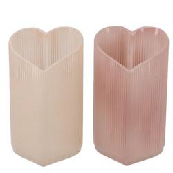 Glas Teelicht Herz Amour Rib mix creme 09x08x15cm