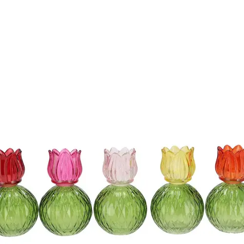 Glas Teelicht Tulpe multi mix 11x17cm