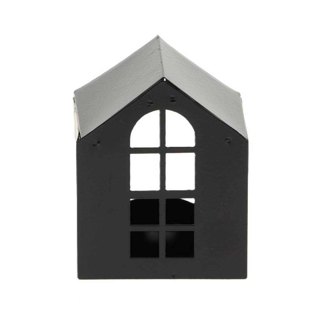 Teelichthaus Zink schwarz 08x06x10cm