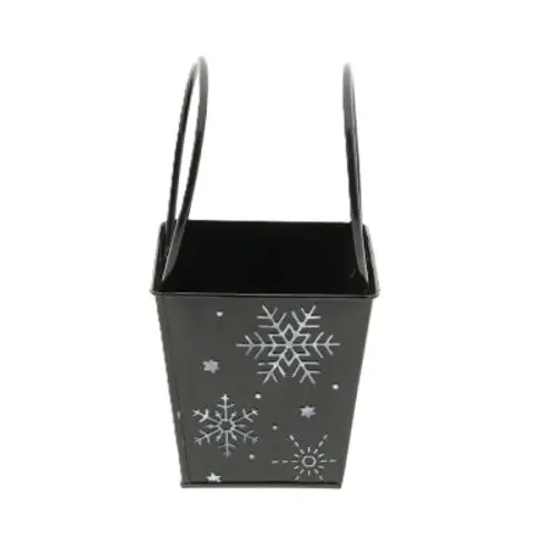 Zink Übertopf Schneeflocke schwarz D13.5cm H13.5cm
