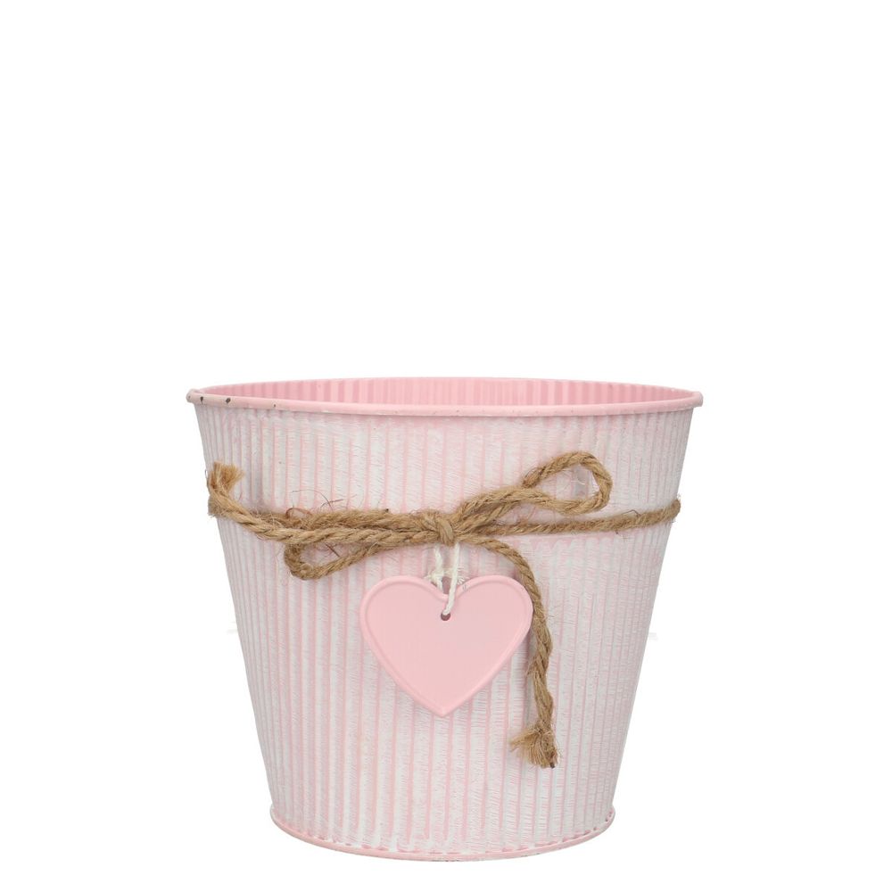 Zink Übertopf Herz rosa D16cm H15cm