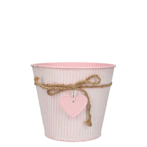 Zink Übertopf Herz rosa D16cm H15cm