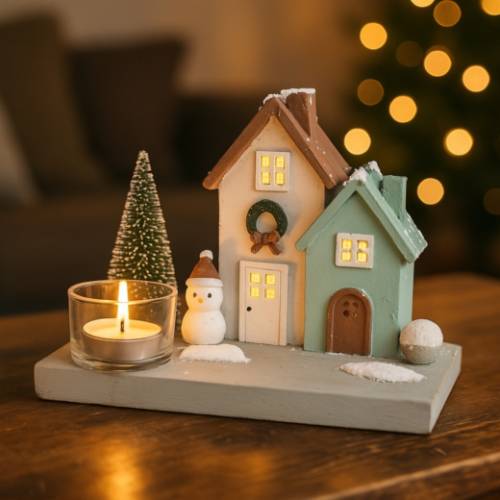 Teelichthalter Haus Weihnachten D16cm 3 sortiert