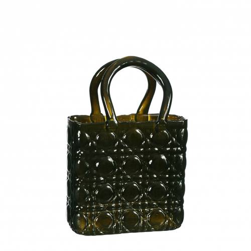 Glas Vase Handbag Elysee grün 14x9.5x22cm