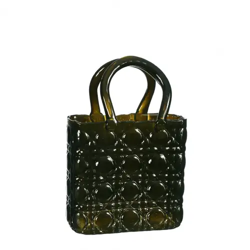 Glas Vase Handbag Elysee grün 14x9.5x22cm