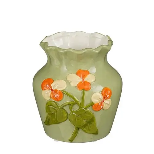 Keramik Vase Fleurs grün D14.5cm H15.5cm