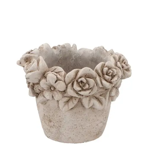 Beton Übertopf antik Blumen D15cm H12cm