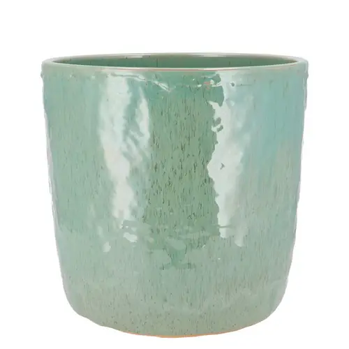Keramik Übertopf Iron Stone türkis 19x19x17cm