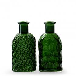Glas Flasche Retro mix grün D06.5cm H13.5cm