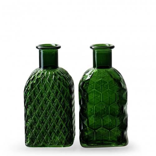 Glas Flasche Retro mix grün D06.5cm H13.5cm