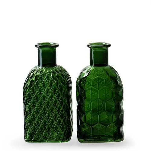 Glas Flasche Retro mix grün D06.5cm H13.5cm