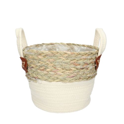 Korb Henkel Lily weiss/natur D23cm H20cm