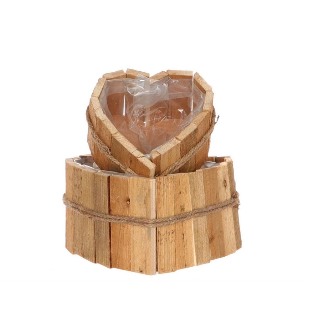 Holz Übertopf Herz natur 2/Set D30cm H15cm