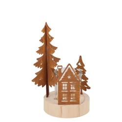 Teelichthalter Metall Haus/Baum Rost 11x09x18cm