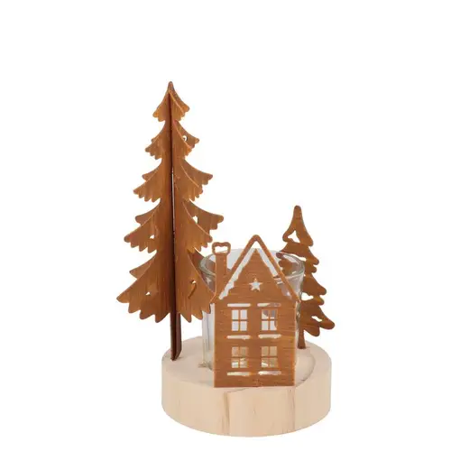 Teelichthalter Metall Haus/Baum Rost 11x09x18cm