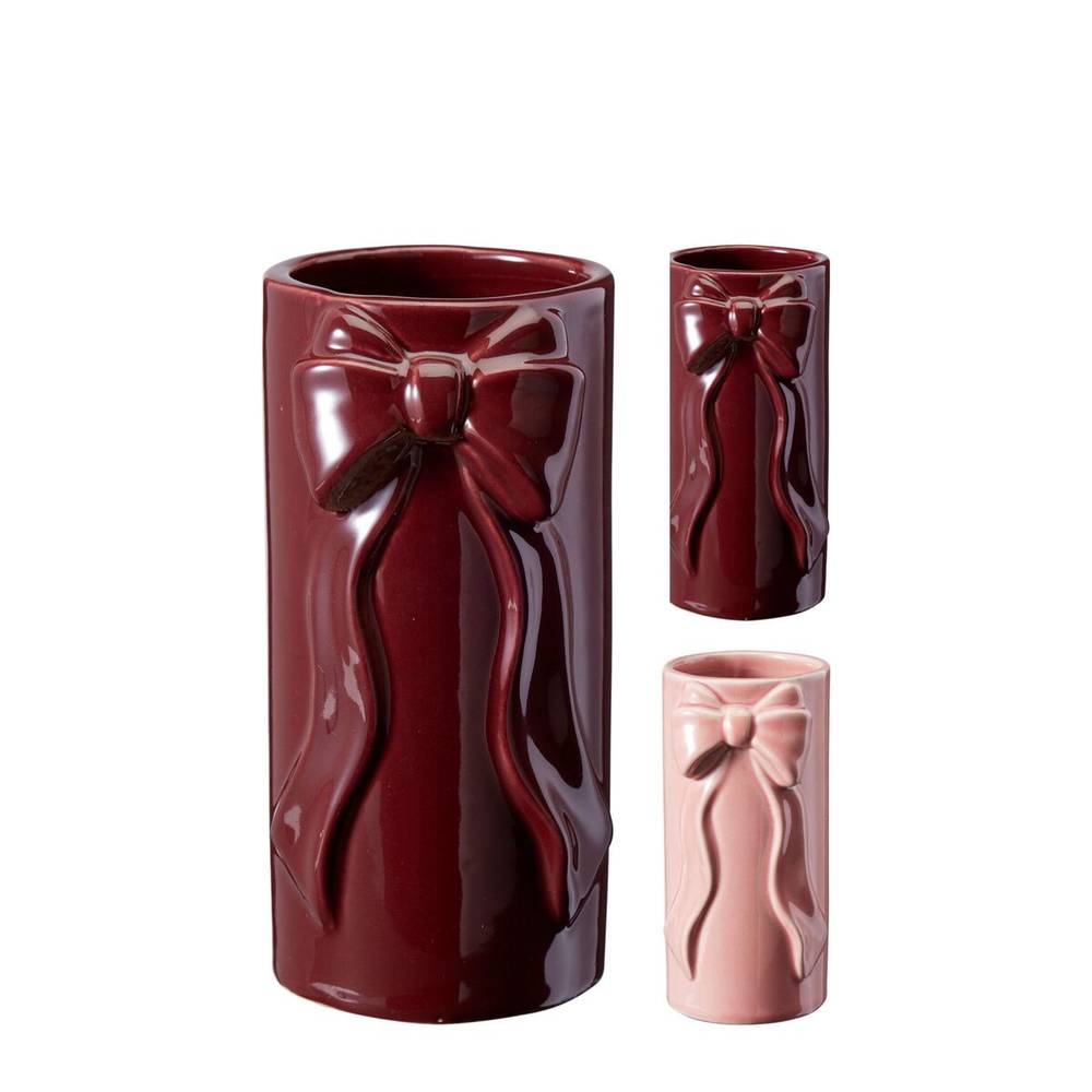 Keramik Vase Schleife weinrot mix D08cm H15cm