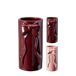 Keramik Vase Schleife weinrot mix D08cm H15cm