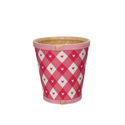 Holz Übertopf Herz Kariert rosa D13cm H14cm