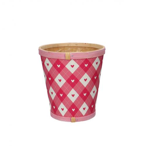 Holz Übertopf Herz Kariert rosa D13cm H14cm