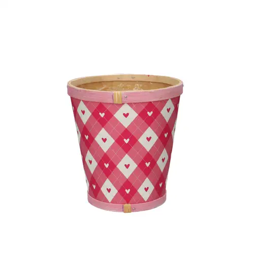 Holz Übertopf Herz Kariert rosa D13cm H14cm