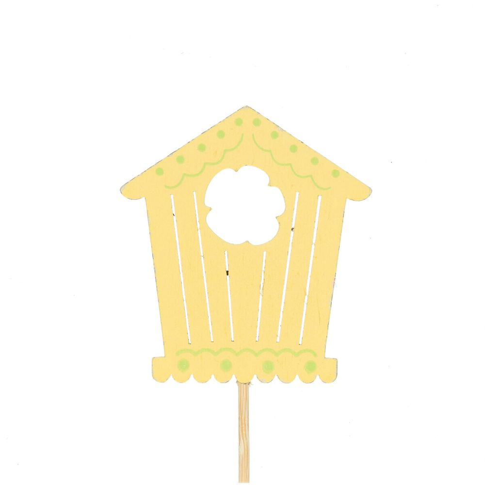 Vogelhaus auf Stab gelb 7.5cm L50cm
