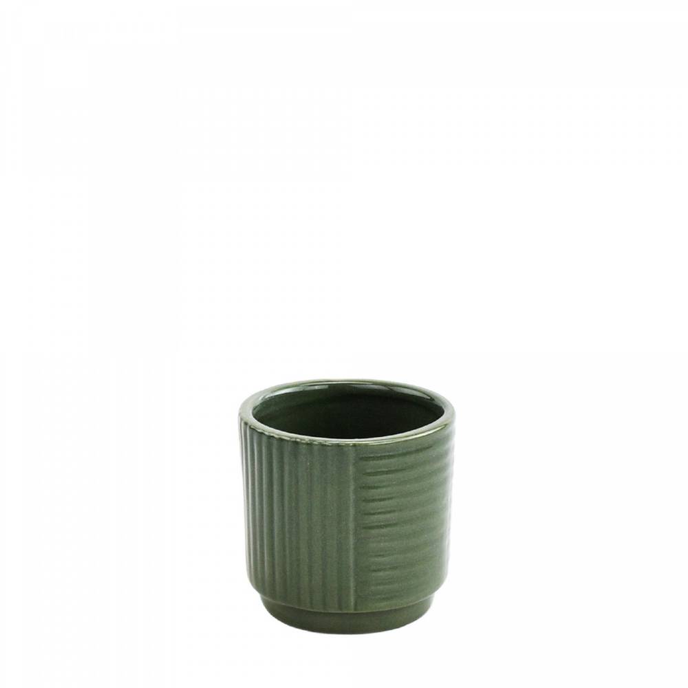Keramik Übertopf Groove dunkel grün D07cm H07cm
