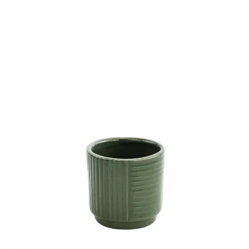 Keramik Übertopf Groove dunkel grün D07cm H07cm