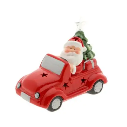 LED Wagen Weihnachtsmann rot 18x10x14cm