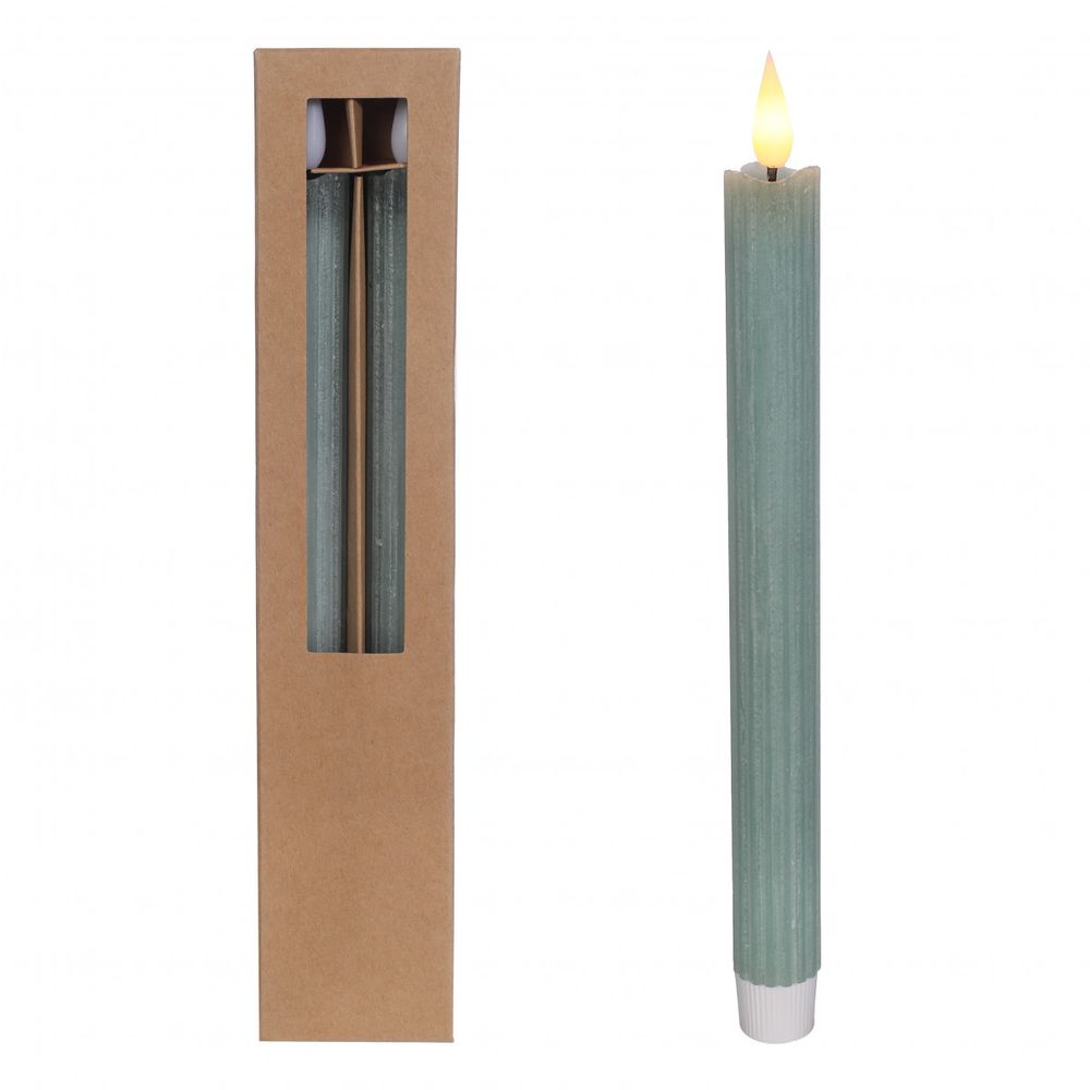 LED Tischkerze grüngrau D2.1x25cm 2st ex.AAA
