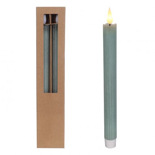 LED Tischkerze grüngrau D2.1x25cm 2st ex.AAA