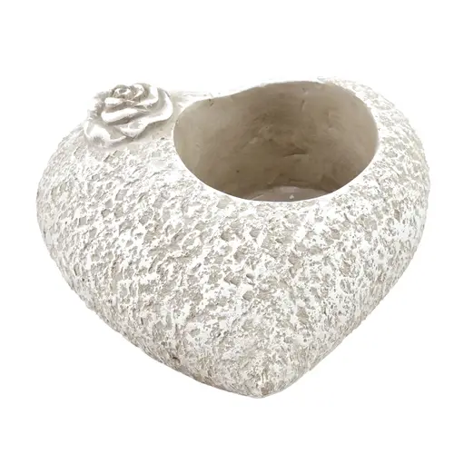 Beton Übertopf Herz mit Rose 19.5x17.5x09cm